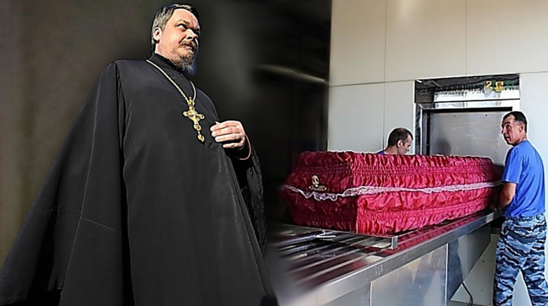 Гроб двигался в сторону печи и ТУТ вдруг послышался стук под крышкой ...